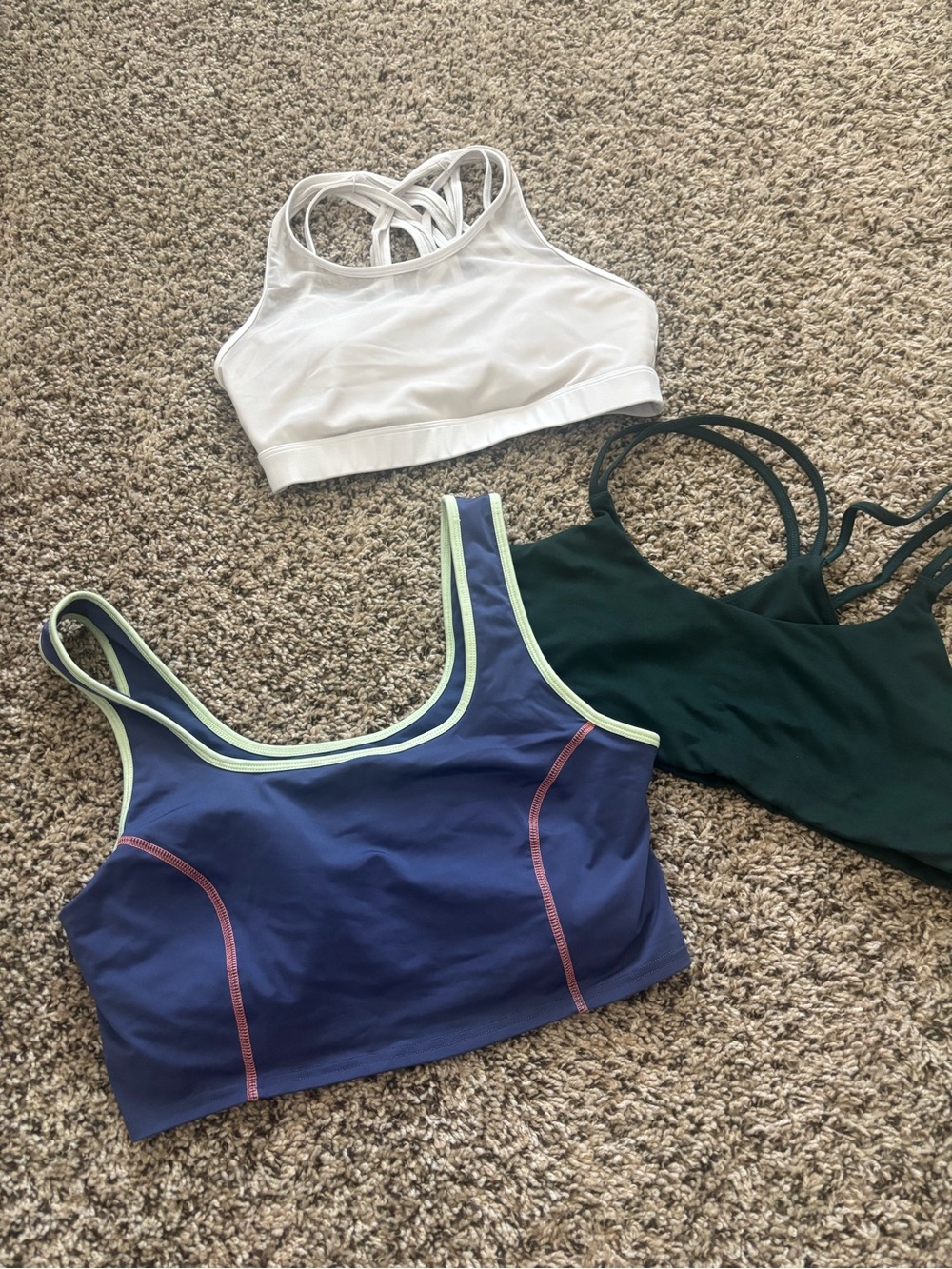 Fabletics White, Navy and Forest Green Sports Bra Bundle